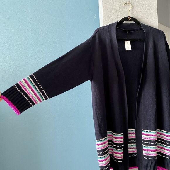 Lane Bryant Navy Blue Open Front Fair Isle Duster Cardigan size 14/16 NWT - Picture 7 of 9